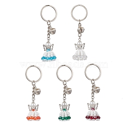 Glass Seed & Plastic Pearl & Alloy Keychain, with Iron Rings, Mixed Color, 9cm(KEYC-MZ00025)