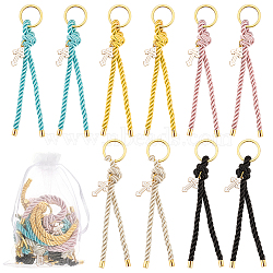 Polyester Cord First Communion Christening Keychain with Alloy Enamel Cross for Baptism Favors Gift, with Iron Split Key Rings, Mixed Color, 150mm, 5 colors, 2pcs/color, 10pcs/set(KEYC-AB00031)