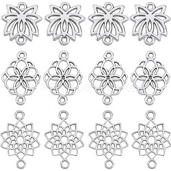 90Pcs 3 Styles Tibetan Style Alloy Connector Charms, Lotus Flower Links, Antique Silver, 15~20x14~21x1.5~2mm, Hole: 1~1.5mm, 30pcs/style(FIND-SC0007-88)