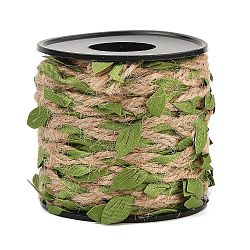 Braided Jute Cord, Polyester Cloth Leaf Trim Cord, with Spool, Olive Drab, 6~25mm, about 10.94 Yards(10m)/Roll(EC-M002-01C)