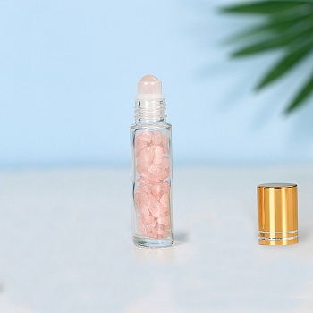 Natural Rose Quartz Roller Ball Bottles, with Plastic Cover, SPA Aromatherapy Essemtial Oil Empty Glass Bottle, 2x8.5cm, Capacity: 10ml(0.34fl. oz)