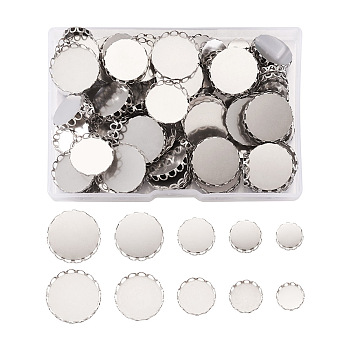 150Pcs 5 Styles 316 Surgical Stainless Steel Lace Edge Bezel Cups, Cabochon Settings, Flat Round, Stainless Steel Color, 30pcs/srtle