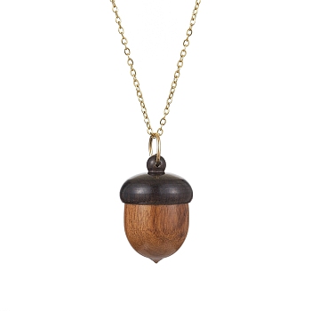 Acorns Disconnectable Ebony Wood Pendant Necklaces, with 304 Stainless Steel Cable Chains, Golden, 15.98 inch(40.6cm)