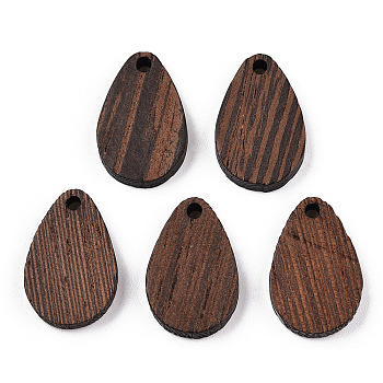 Natural Wenge Wood Pendants, Undyed, Teardrop Charms, Coconut Brown, 21.5x14x3.5mm, Hole: 2mm