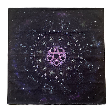 Velvet Altar Mats, Starry Sky Pad for Divination, 12 Constellations Tablecloth, Tarot Card Cloth, Purple, 640x640mm