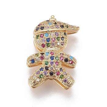 Brass Micro Pave Cubic Zirconia Slide Charms, Boy, Colorful, Golden, 17x12x5.5mm, Hole: 2x10mm