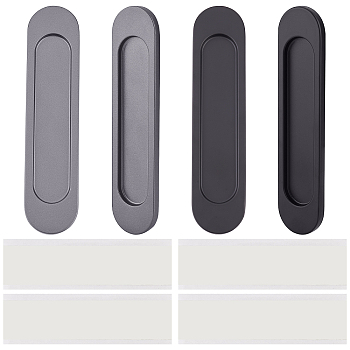CHGCRAFT 4Pcs 2 Colors No Punch Alloy Flush Pull Barn Door Handle, Flush Ring, with Double-sided Stickers, for Drawers, Cabinet, Sliding Door, Oval, Mixed Color, 150x35x6mm, Hole: 3.5mm, 2pcs/color