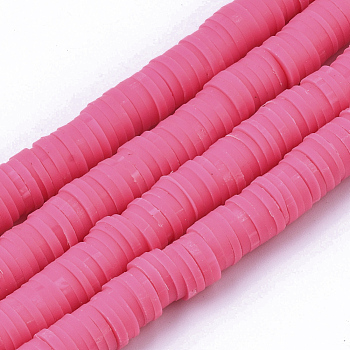 Handmade Polymer Clay Beads Strands, for DIY Jewelry Crafts Supplies, Heishi Beads, Disc/Flat Round, Cerise, 6x0.5~1mm, Hole: 1.8mm, about 320~447pcs/strand, 15.75 inch~16.14 inch(40~41cm)