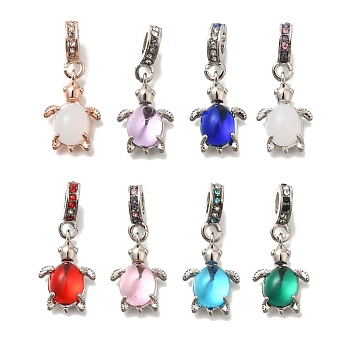 Rack Plating Alloy Rhinestone European Dangle Charms, Glass Turtle Large Hole Pendants, Lead Free & Cadmium Free, Platinum & Light Gold, Mixed Color, 30mm, Hole: 5mm