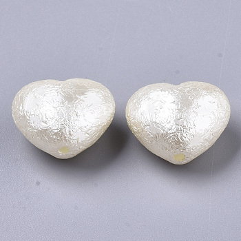 ABS Imitation Pearl Acrylic Beads, Heart, Floral White, 16x19x11mm, Hole: 2mm