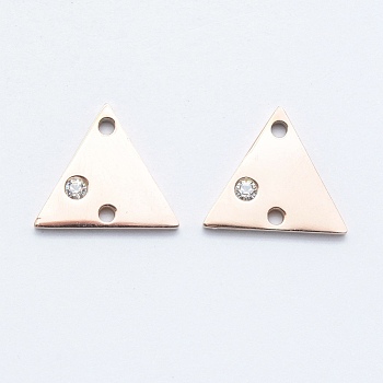 316L Surgical Stainless Steel Micro Pave Cubic Zirconia Links connectors, Triangle, Clear, Rose Gold, 11.5x13x2mm, Hole: 1mm