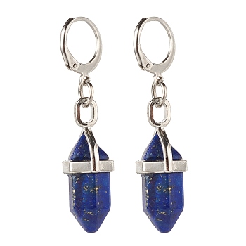 Bullet Natural Lapis Lazuli Pendant Hoop Earrings for Girl Women, with 304 Stainless Steel Findings, 46mm, Pin: 0.6mm