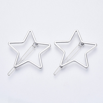 Alloy Hollow Geometric Hair Pin, Ponytail Holder Statement, Hair Accessories for Women, Cadmium Free & Lead Free, Star, Platinum, 50x53mm, Clip: 64mm long