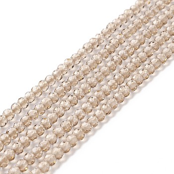 Transparent Glass Beads Strands, Faceted, Round, Tan, 3mm, Hole: 0.8mm, about 127~139pcs/strand, 14.09~14.53 inch(35.8~36.9cm)