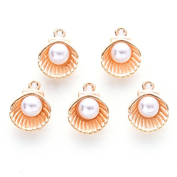 Alloy Enamel Charms, with Plastic Bead, Cadmium Free & Lead Free, Light Gold, Shell, Gold, 14.5x11.5x7mm, Hole: 1.2mm