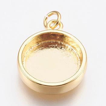Brass Pendant Cabochon Settings, Plain Edge Bezel Cups, Flat Round, Golden, Tray: 12mm, 18x14.5x3.5mm, Hole: 2mm