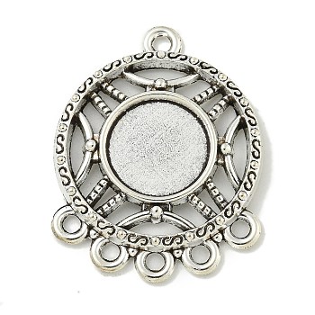 Tibetan Style Cabochon Connector Settings, Lead Free and Cadmium Free, Flat Round, Flat Round, Tray: 12.5mm, 32.5x25.5x3mm, Hole: 2mm, about 238pcs/1000g