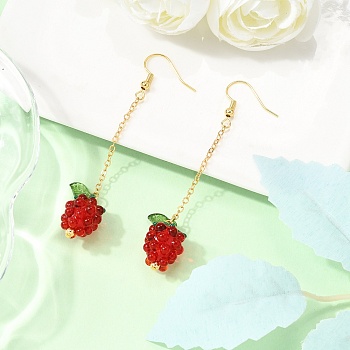 Handmade Lampwork Tassel Dangle Earrings, Grape, with Transparent Acrylic and Brass, Golden, 70~75x12.5~13mm