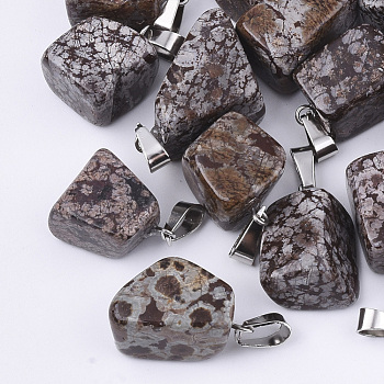 Natural Snowflake Obsidian Pendants, with Stainless Steel Snap On Bails, Nuggets, 15~35x10~20x5~15mm, Hole: 3x7.5mm