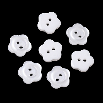 Resin Buttons, Dyed, Flower, White, 12x2.5mm, Hole: 1mm