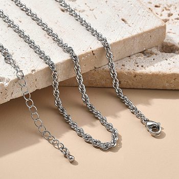 3mm Brass Rope Chain Necklaces for Men Women, Long-Lasting Plated, Stainless Steel Color, 19.69 inch(50cm)