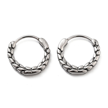 316 Surgical Stainless Steel Hoop Earrings for Women and Men, Ring, Antique Silver, 15.5x4.5mm