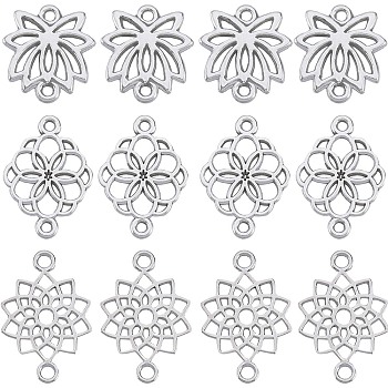 90Pcs 3 Styles Tibetan Style Alloy Connector Charms, Lotus Flower Links, Antique Silver, 15~20x14~21x1.5~2mm, Hole: 1~1.5mm, 30pcs/style