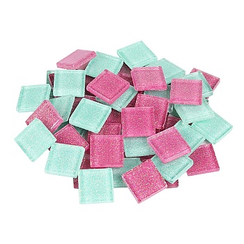 Square Transparent Glass Cabochons, Mosaic Tiles, for Home Decoration or DIY Crafts, Pearl Pink, 20x20x4mm, 260pcs/kg
