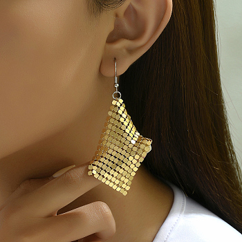 Fashionable Geometric Earrings with Sparkling Rectangle Design, Real 14K Gold Plated, 70x40mm