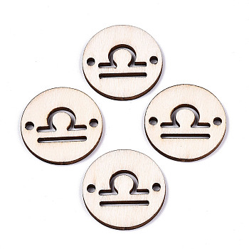 Unfinished Natural Poplar Wood Links Connectors, Laser Cut, Flat Round with Constellation, Libra, 29.5x2.5mm, Hole: 2.5mm