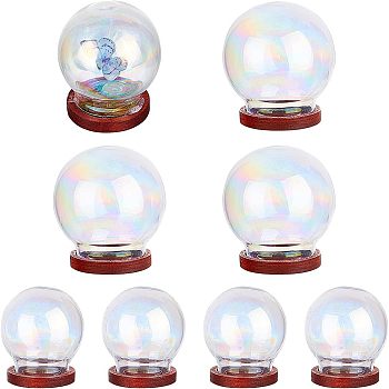 8 Sets 2 Style Glass Dome Cover, Decorative Display Case, Cloche Bell Jar Terrarium with Wood Base, Clear, 3.05~4x3.5~4.4cm, 4 sets/style