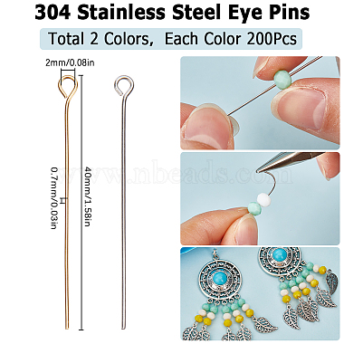 400pièces 2 styles 304 épingles à œil en acier inoxydable(STAS-SC0007-83)-2