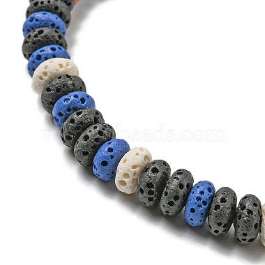 bracelet de perles tressées réglable en pierre de lave naturelle teint en disque(BJEW-G691-01D)-2