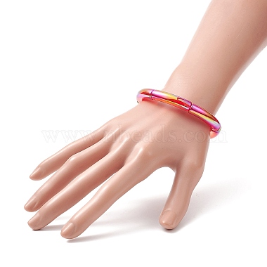 4Pcs 4 Color Acrylic Curved Tube Stretch Bracelets Set for Women(BJEW-JB09305-01)-3