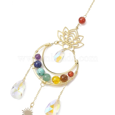 7 Chakra Gemstone & Lotus Moon Hanging Ornaments(HJEW-TA00176)-4