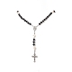 Collar de cuentas de rosario con cruz de turquesa sintética y roca de lava natural(NJEW-JN04202)-4