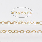Brass Coated Iron Cable Chains, Soldered, with Spool, Flat Oval, Light Gold, 2.2x1.7x0.3mm, about 39.37 Feet(12m)/roll(CH-T002-05LG)
