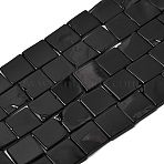 Natural Freshwater Shell Beads Strands, Spray Painted, Square, Black, 14.5~15.5x14.5~15.5x2.5~3.5mm, Hole: 0.5mm, about 26pcs/strand, 15.24~15.35''(38.7~39cm)(SHEL-A006-02)