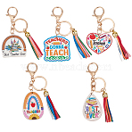 5Pcs 5 Colors Teachers' Day Wooden Keychains, Bag Purse Decorations Word, Mixed Color, 12x4cm, 1pc/color(AJEW-SP0001-41A)