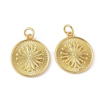 Brass Pendants, Flat Round with Flower Pattern Charms, with Jump Ring, Long-Lasting Plated, Rack Plating, Lead Free & Cadmium Free, Real 18K Gold Plated, 19.5x17x2mm, Hole: 3.5mm(X-KK-L245-36G)