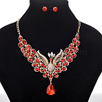 Alloy Rhinestone Hollow Peacock Bib Necklace & Stud Earrings Sets, Siam, 530mm(WGD829A-01)