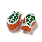 Handmade Transparent Glass Beads, Hand Painted Beads, with Enamel, Fish, Dark Green, 21.5x11x8.5~10mm, Hole: 1.2~1.5mm(GLAA-N0028-02F)