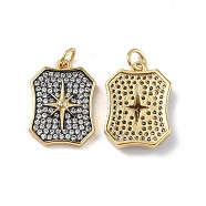 Brass Micro Pave Clear Cubic Zirconia Pendants, with Jump Ring, Rectangle with Star Charm, Real 18K Gold Plated, 19x13.5x3.3mm, Hole: 3.4mm(KK-E068-VF314)