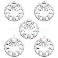 5Pcs 201 Stainless Steel Pendants, Laser Cut, Moon Phase Charms, Stainless Steel Color, 30x28x1mm, Hole: 1.4mm(STAS-SZ0002-07P)