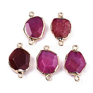Natural Agate Links Connectors, Light Gold Tone Brass Edge, Faceted Oval, Dark Violet, 25x15x6mm, Hole: 2mm(G-T131-109B)
