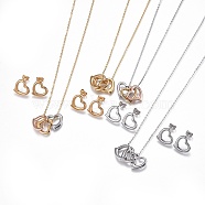 304 Stainless Steel Jewelry Sets, Pendant Necklaces and Stud Earrings, Heart, Mixed Color, 17.9 inch(45.5cm), 1mm, 14x14x2mm, Pin: 0.9mm(SJEW-F204-14)
