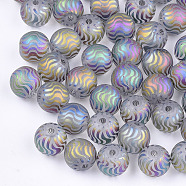 Electroplate Glass Beads, Frosted, Round with Wave Pattern, Colorful, 8~8.5mm, Hole: 1.5mm(EGLA-S178-02E)