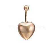 Piercing Jewelry Real Gold Plated Brass Heart Navel Ring Belly Rings, Golden, 30x14mm, Bar Length: 7/16"(11.6mm), Bar: 14 Gauge(1.6mm)(AJEW-EE0004-001B)