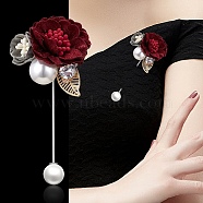 Alloy Brooch, with Imitation Pearl and Cloth Finding, Dark Red, 95x40mm(PW-WG62109-01)