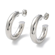 Rack Plating Brass Ring Stud Earrings, Half Hoop Earrings, Lead Free & Cadmium Free, Platinum, 26x5.5mm(EJEW-R155-01P)